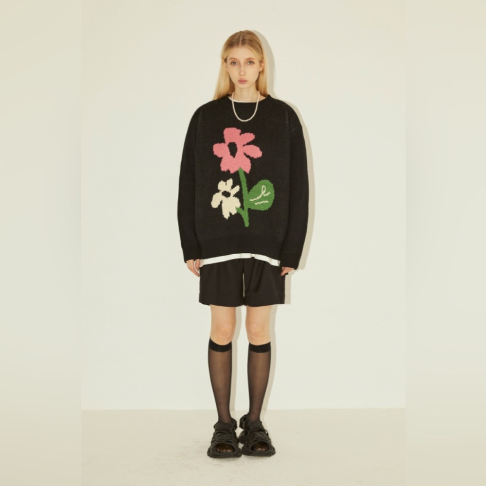 Empty Reference Floral Intarsia Oversized Knit Sweater | Unisex